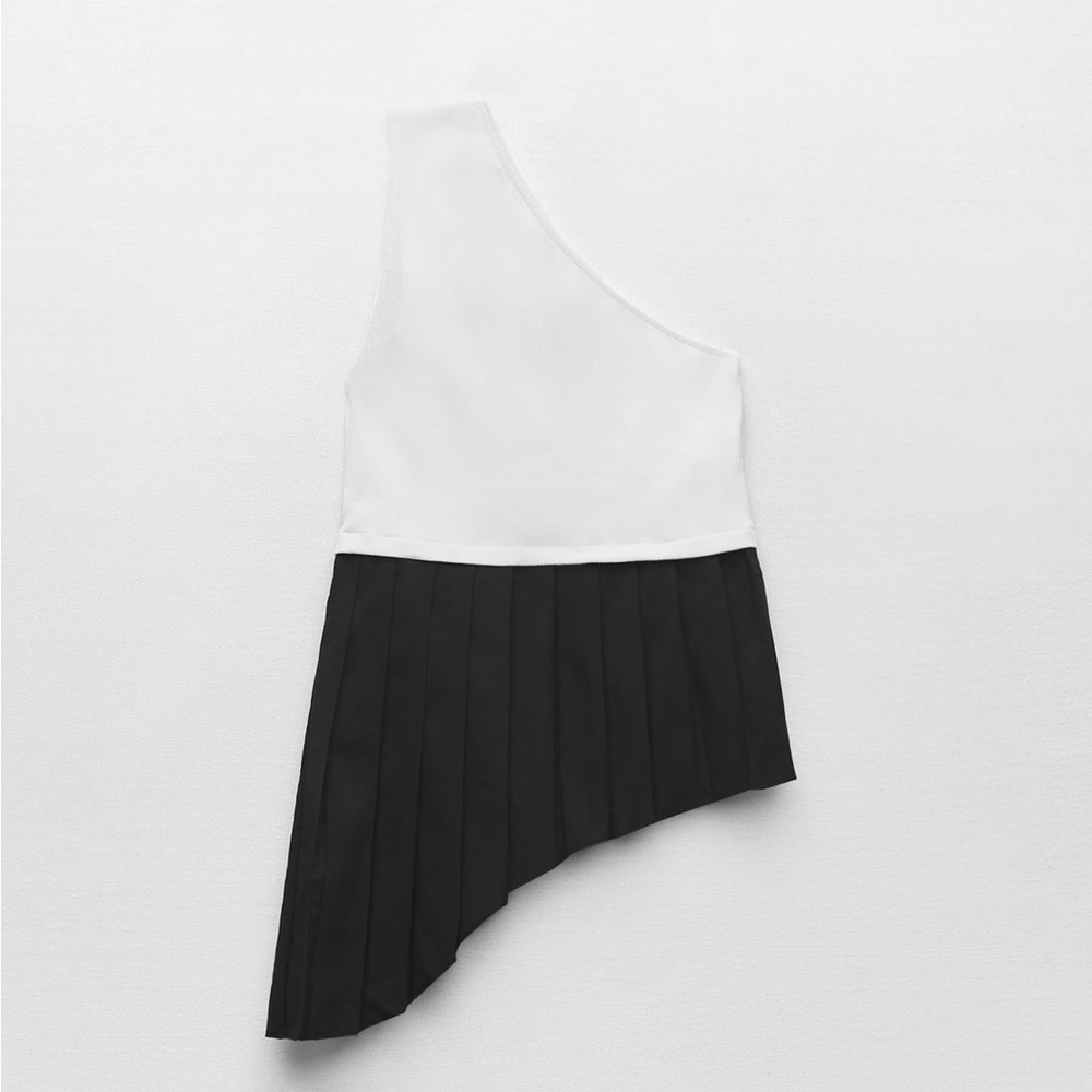 Zara TOP WITH CONTRASTING HEM. Black/White. Sizes S, L. New with Tags. - Picture 7 of 8